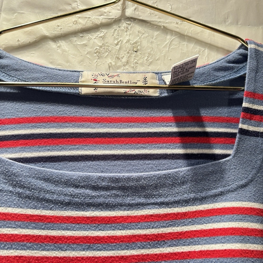 Sarah Bentley Woman Pullover Top Plus 2X Short‎ Sleeve Striped Square Neck - Picture 3 of 7